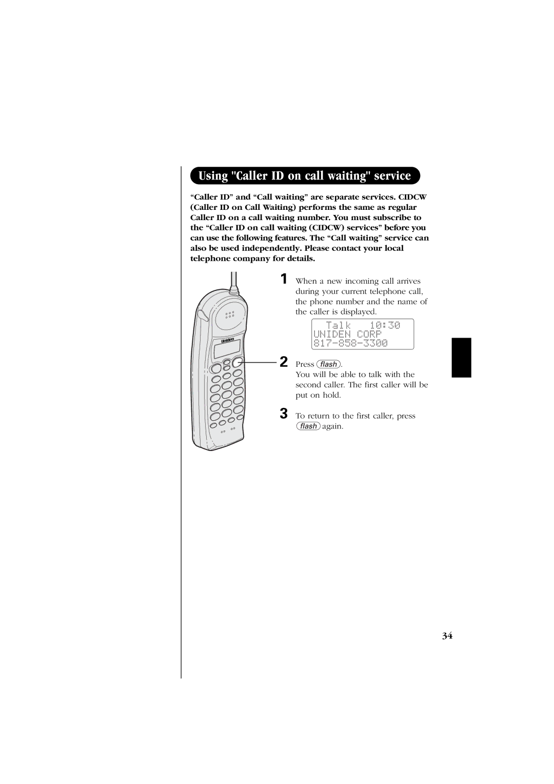 Uniden EXS 2060 manual When a new incoming call arrives 