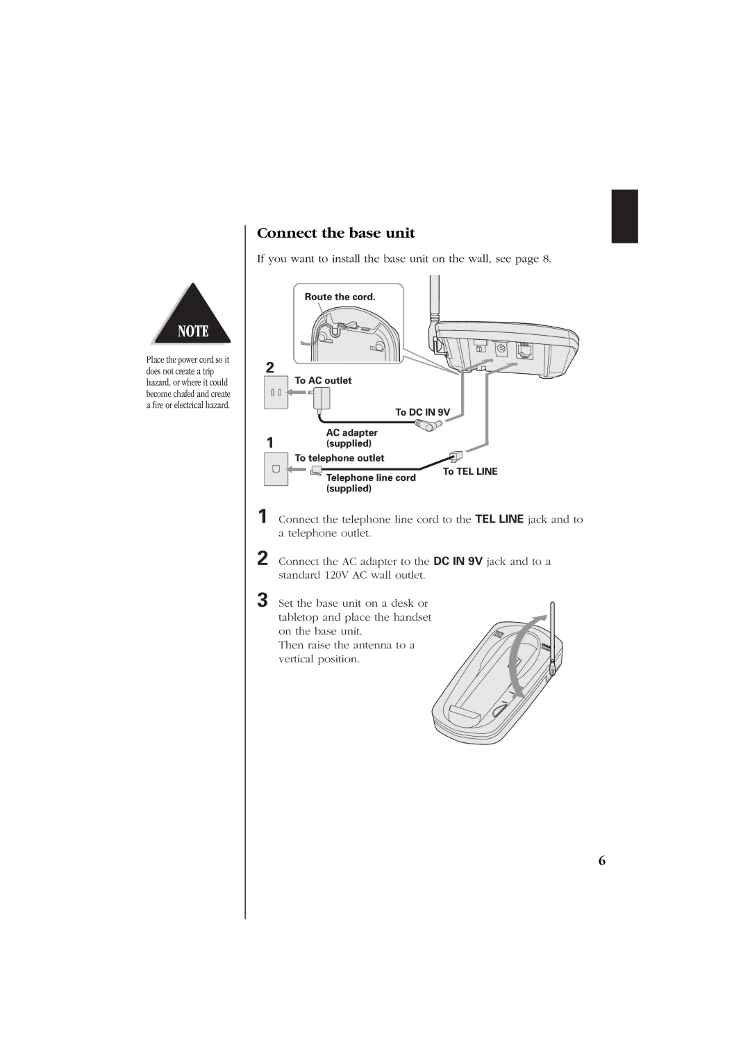 Uniden EXS 2060 manual Connect the base unit 