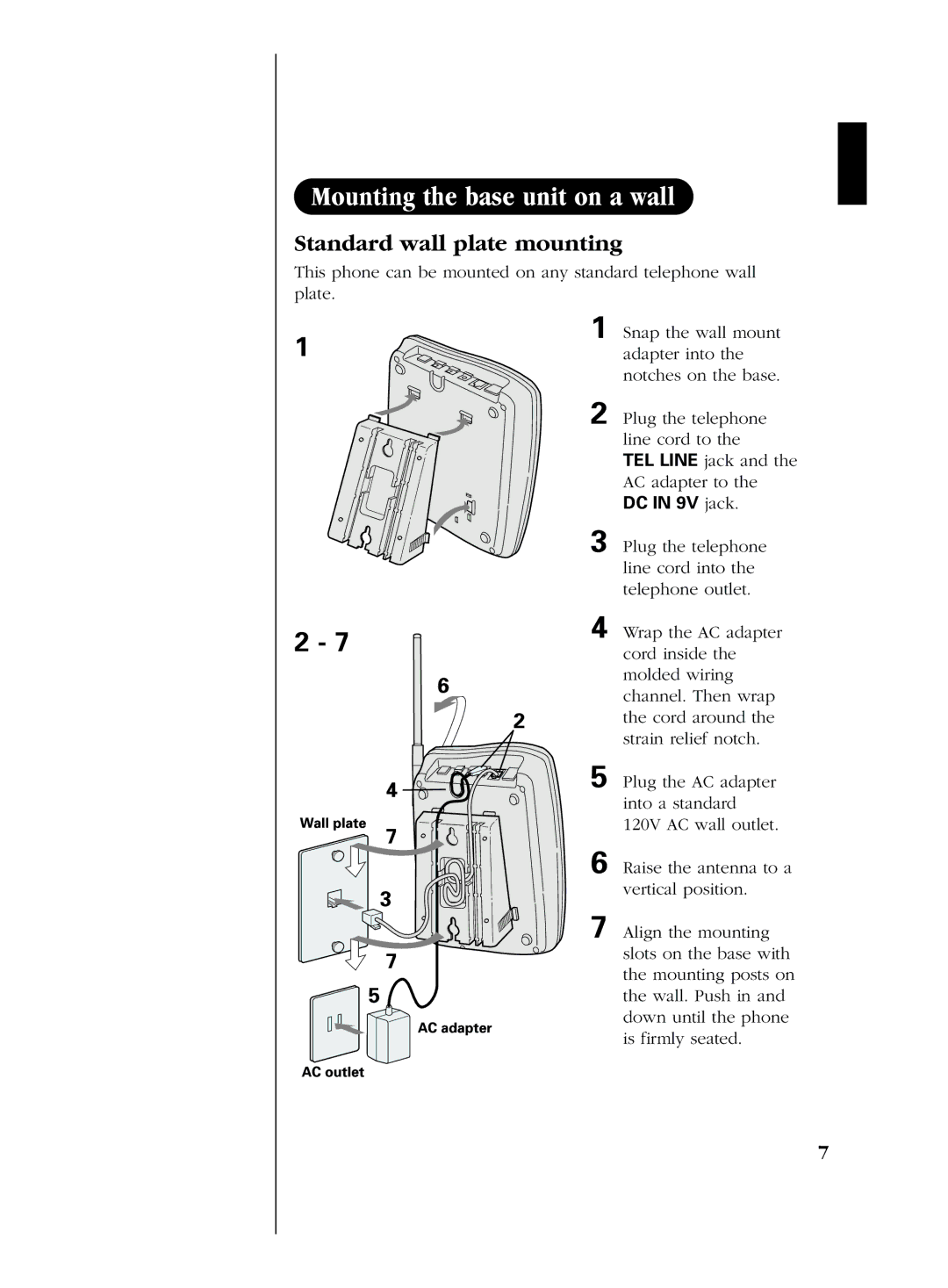 Uniden EXS 2080 manual Standard wall plate mounting 