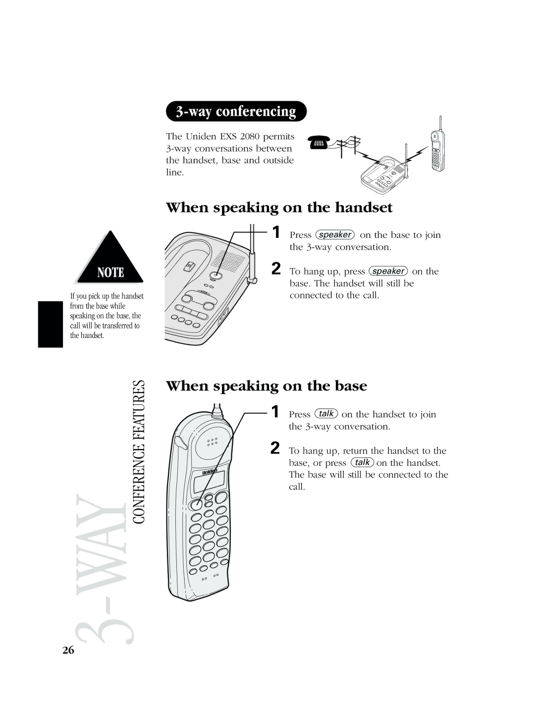 Uniden EXS 2080 manual When speaking on the handset, When speaking on the base 