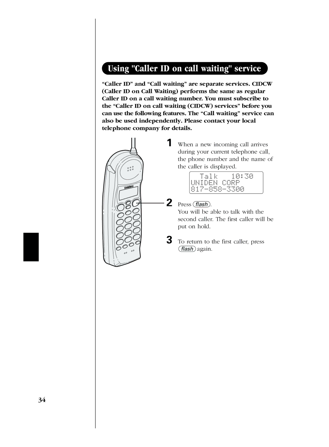 Uniden EXS 2080 manual To return to the first caller, press flash again 