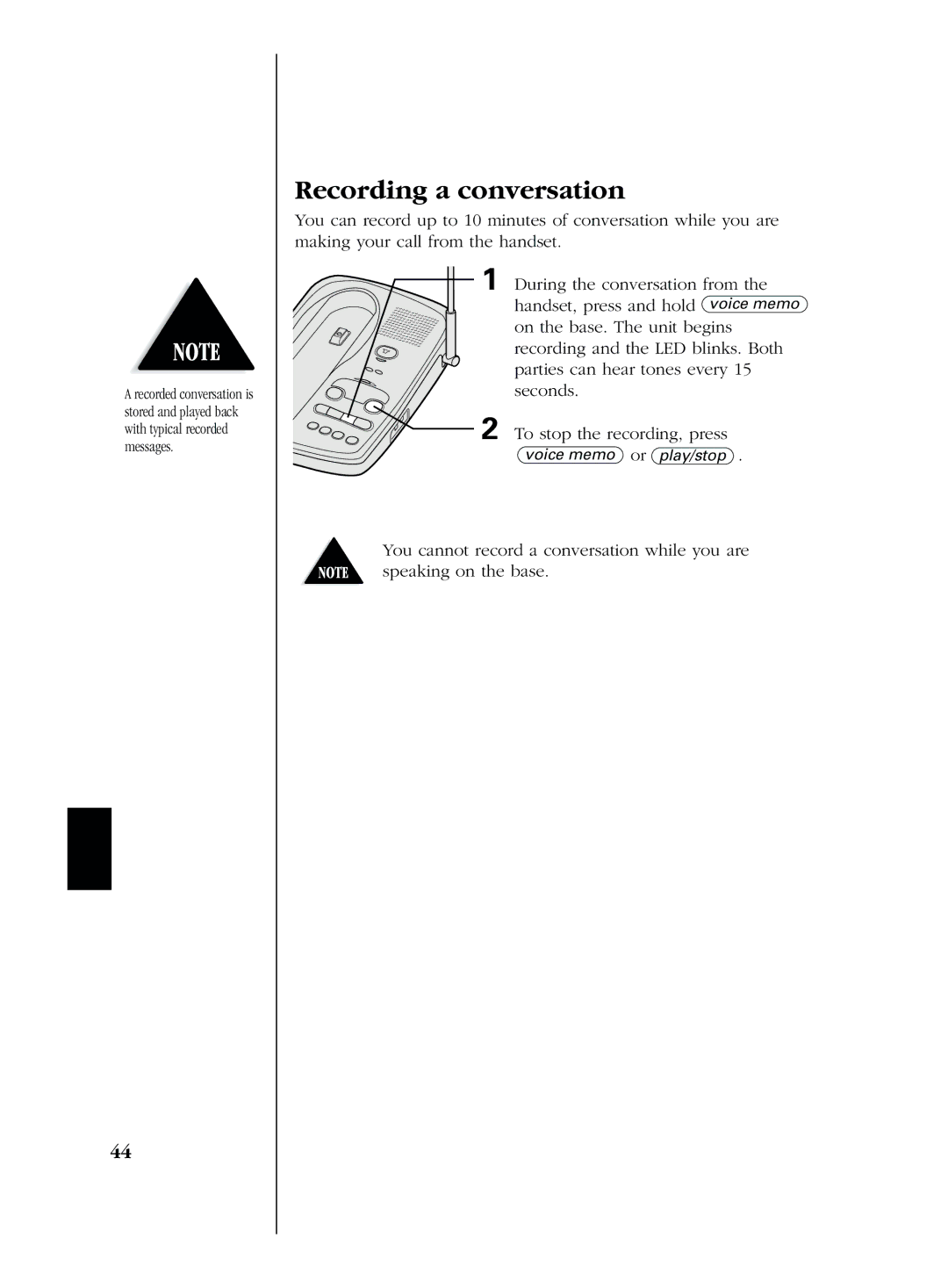 Uniden EXS 2080 manual Recording a conversation 