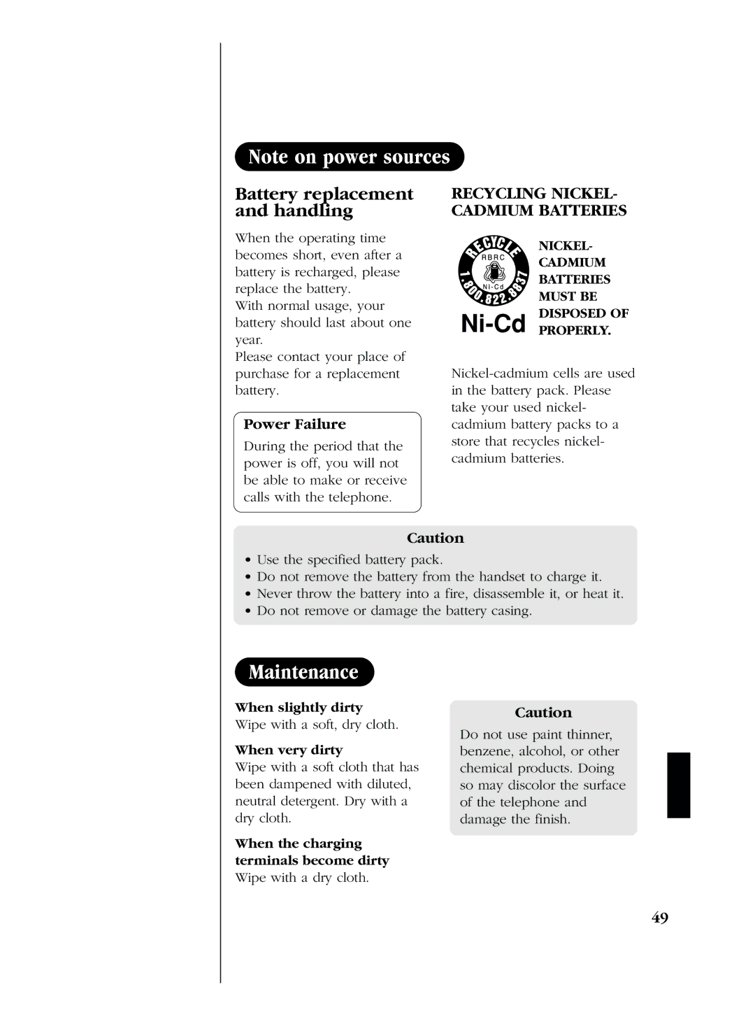 Uniden EXS 2080 manual Battery replacement and handling, Ni-CdPROPERLY, When slightly dirty, When very dirty 