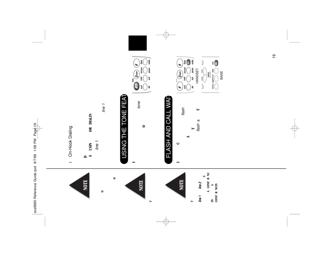 Uniden EXS 9660 manual Using the Tone Feature, Flash and Call Waiting, On-Hook Dialing 