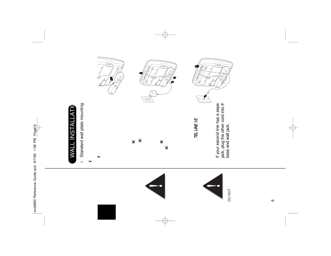 Uniden EXS 9660 manual Wall Installation, Standard wall plate mounting 