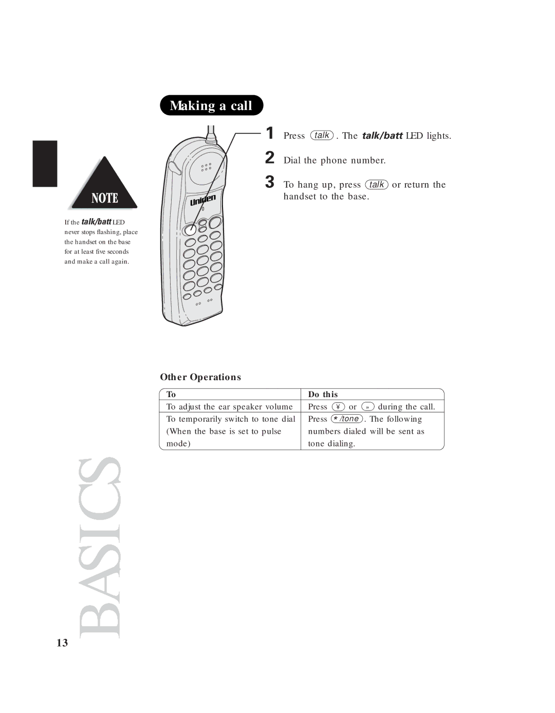 Uniden EXS 9910 manual Making a call, Other Operations 