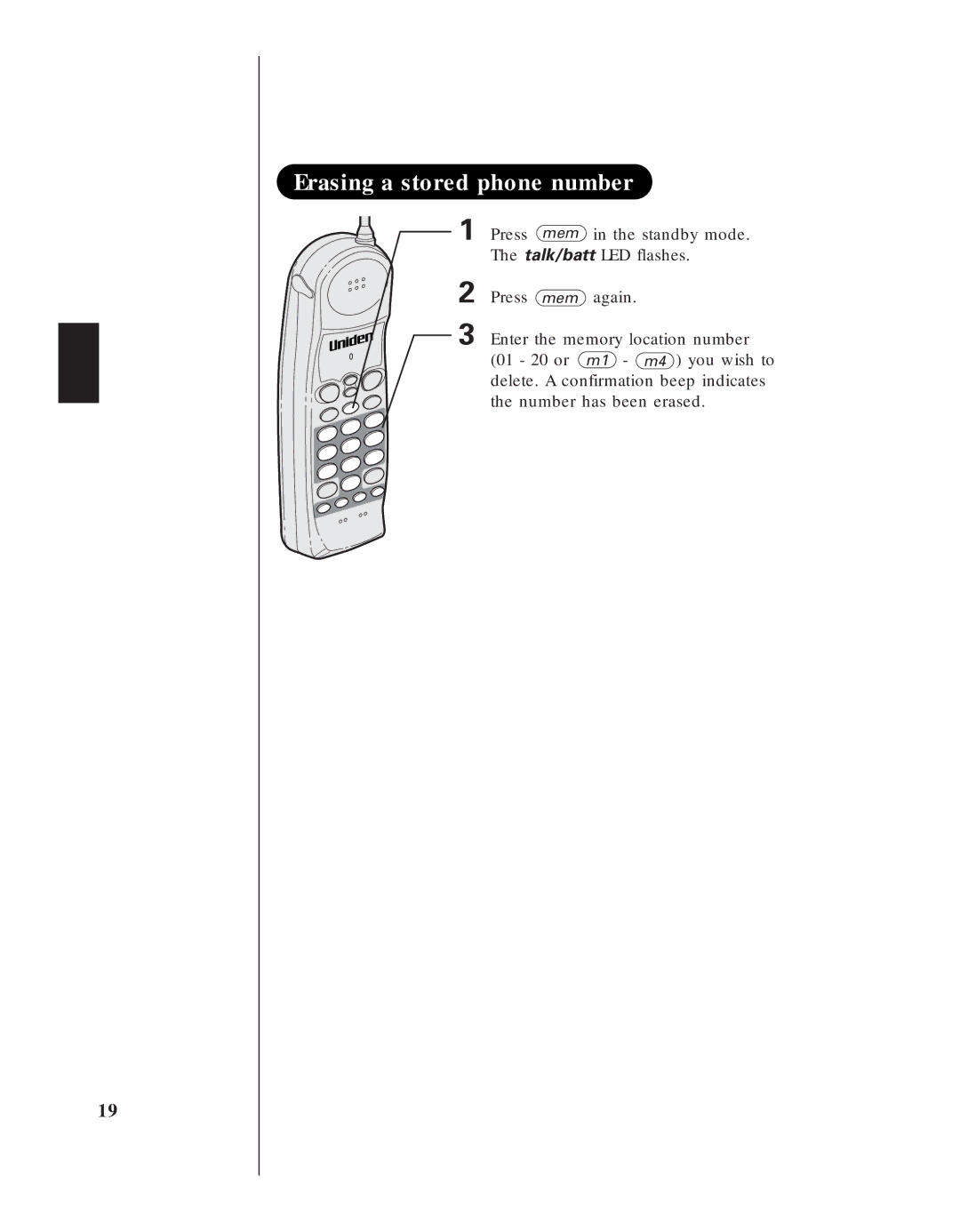 Uniden EXS 9950 manual Erasing a stored phone number 