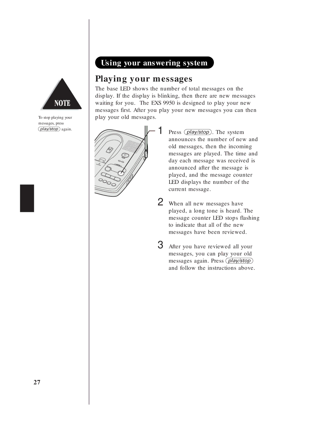 Uniden EXS 9950 manual Using your answering system, Playing your messages 