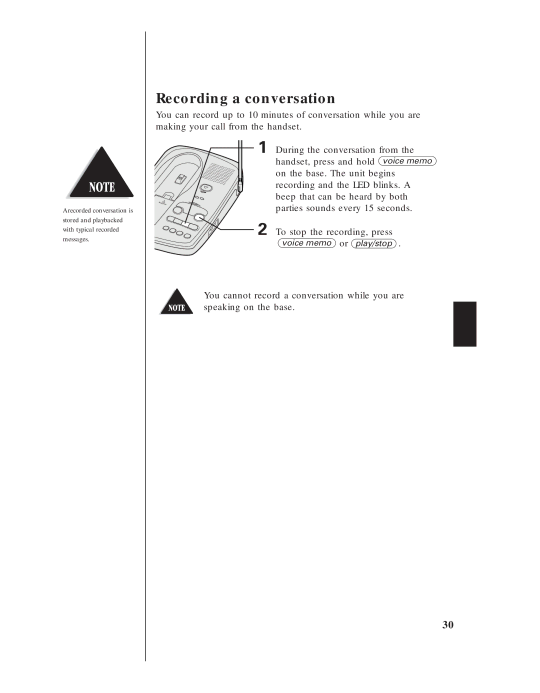 Uniden EXS 9950 manual Recording a conversation 