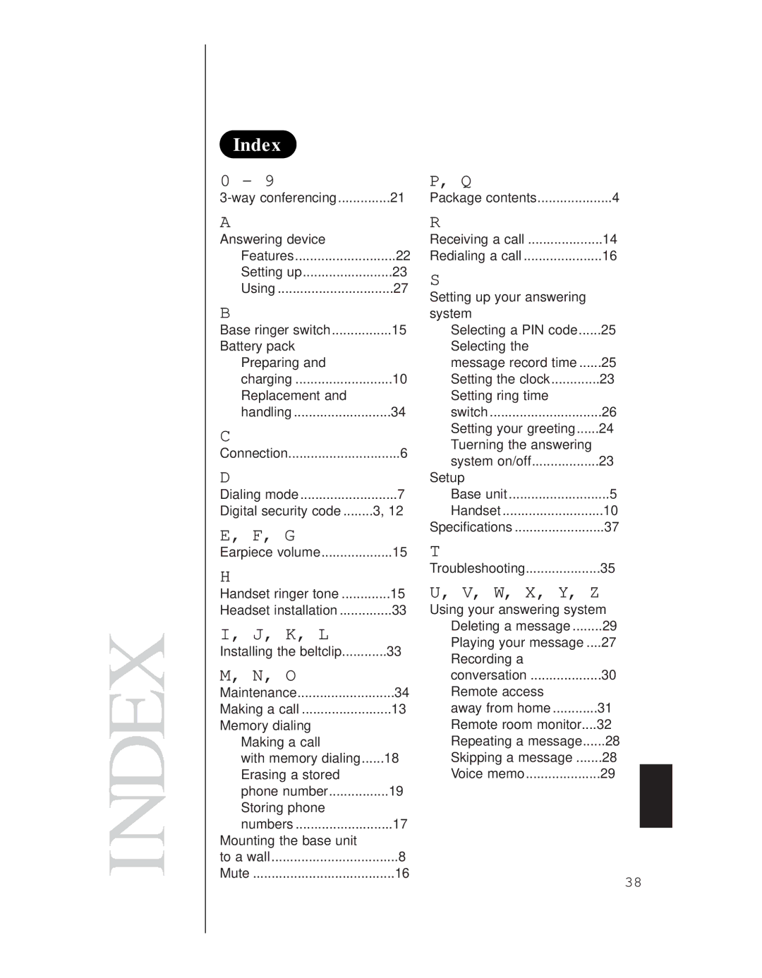 Uniden EXS 9950 manual Index, K, L, W, X, Y, Z 