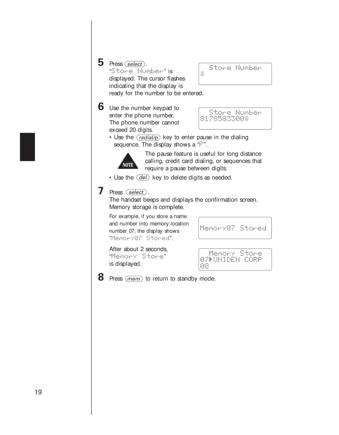 Uniden EXS 9960 manual Store Number, Memory07 Stored 