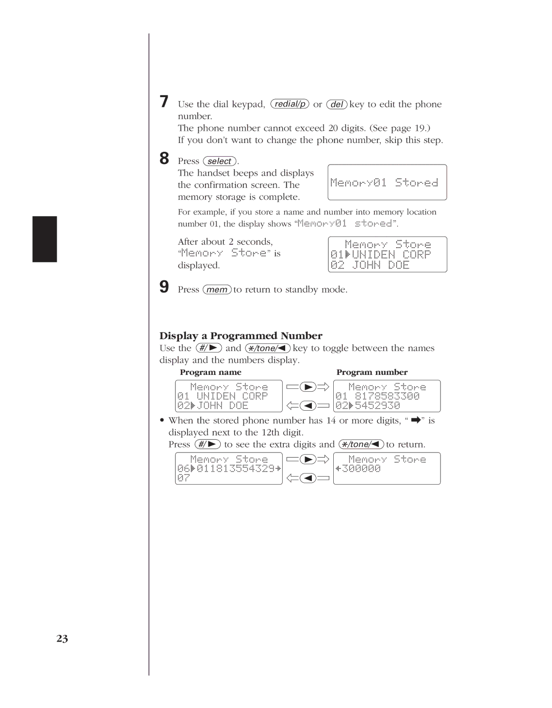 Uniden EXS 9960 manual Memory01 Stored, Memory Store is 