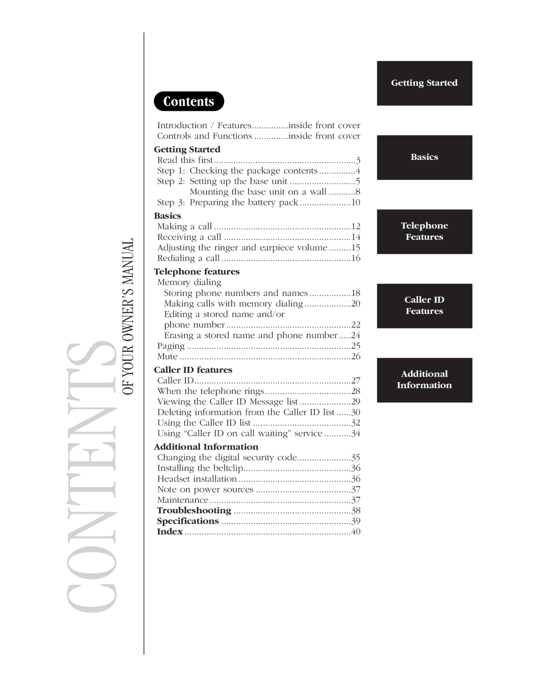 Uniden EXS 9960 manual Contents 