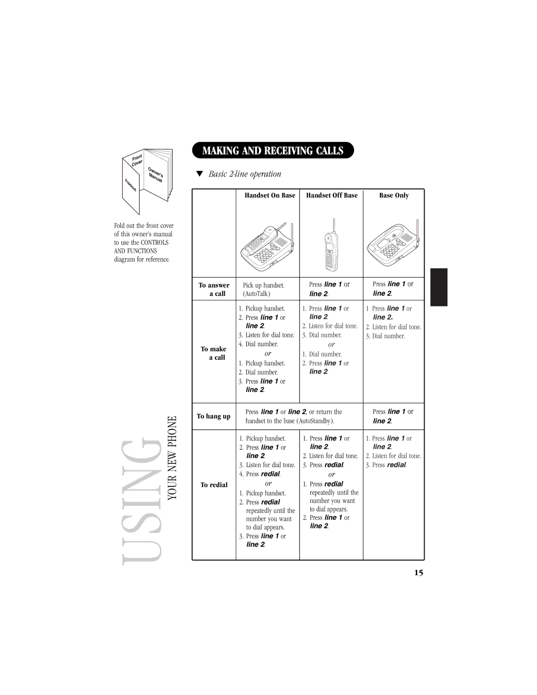 Uniden EXS 9965 manual Making and Receiving Calls, Basic 2-line operation 