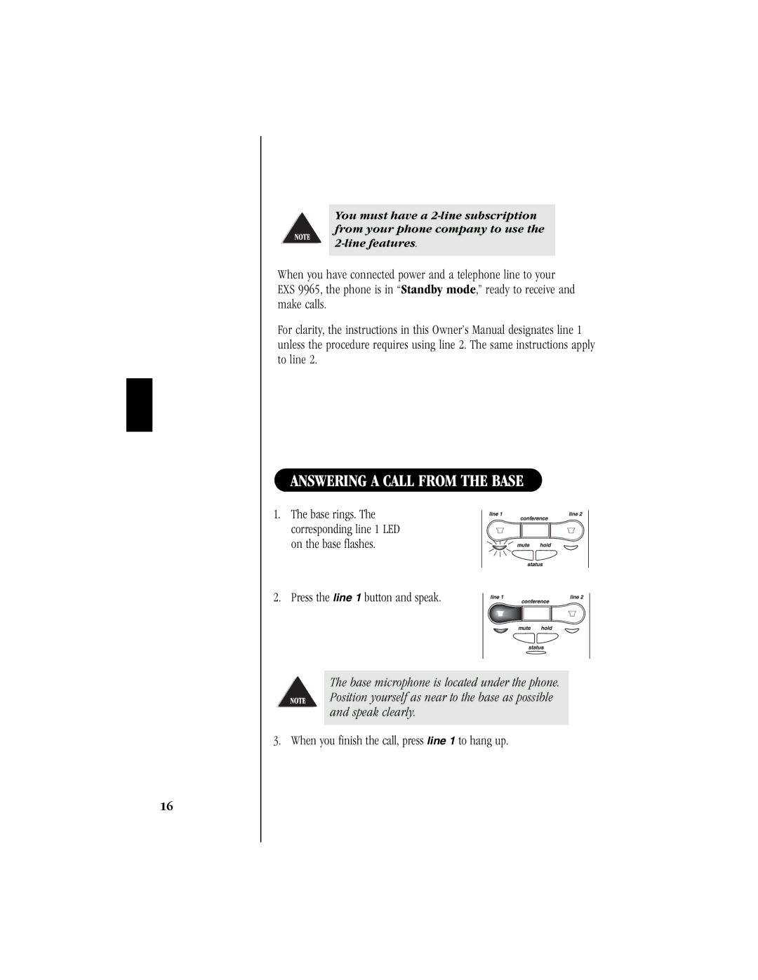 Uniden EXS 9965 manual Answering a Call from the Base, When you finish the call, press line 1 to hang up 