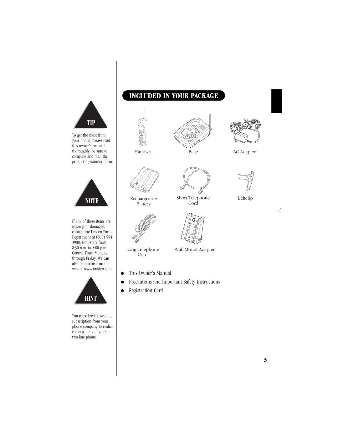 Uniden EXS 9965 manual Included in Your Package 