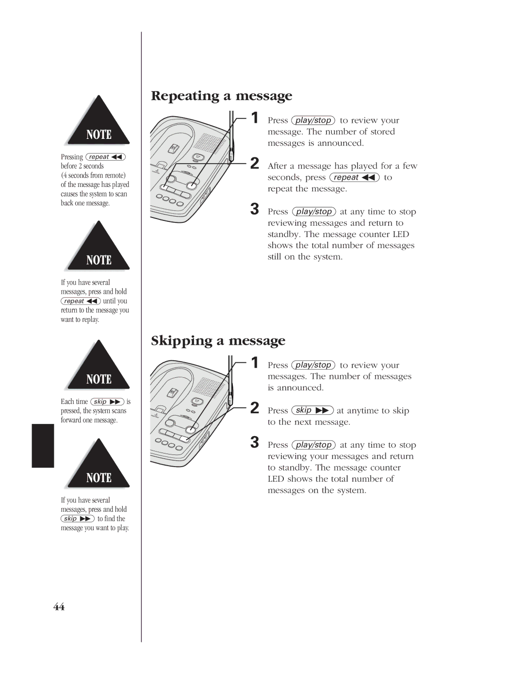 Uniden EXS 9980 manual Repeating a message, Skipping a message 