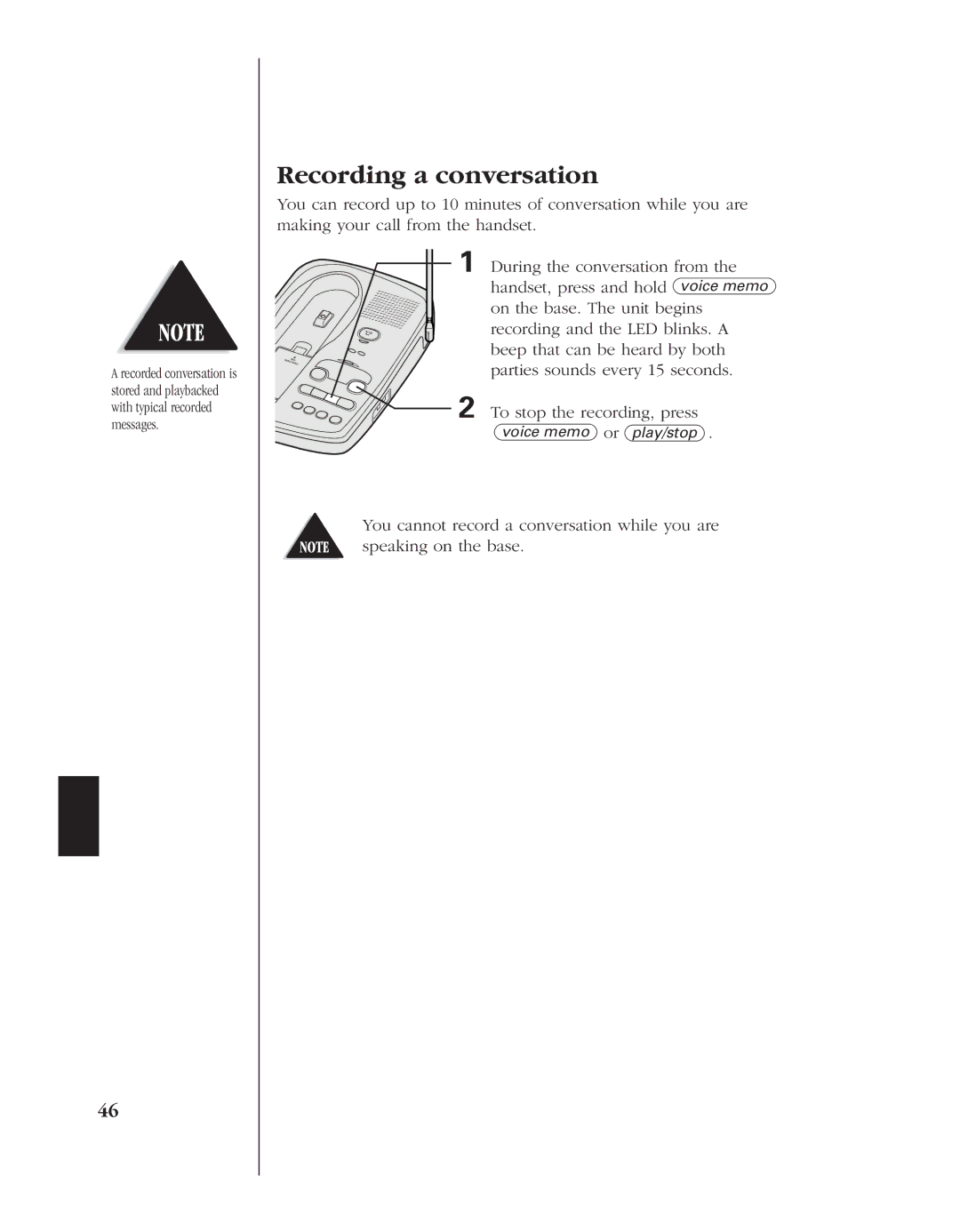 Uniden EXS 9980 manual Recording a conversation 