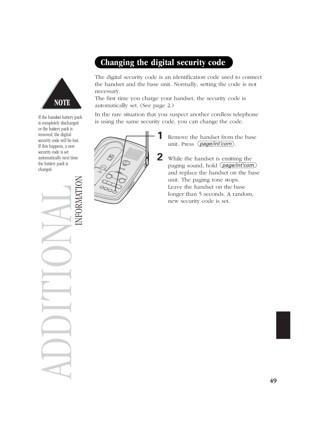 Uniden EXS 9980 manual Changing the digital security code, Additional Information 