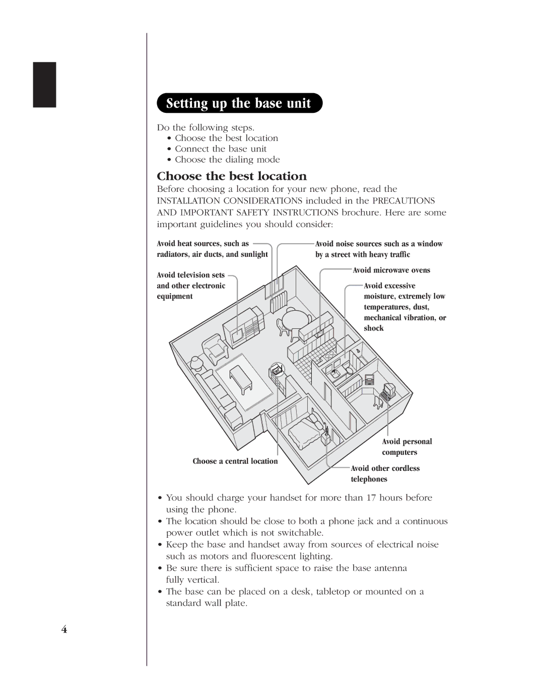 Uniden EXS 9980 manual Setting up the base unit, Choose the best location 