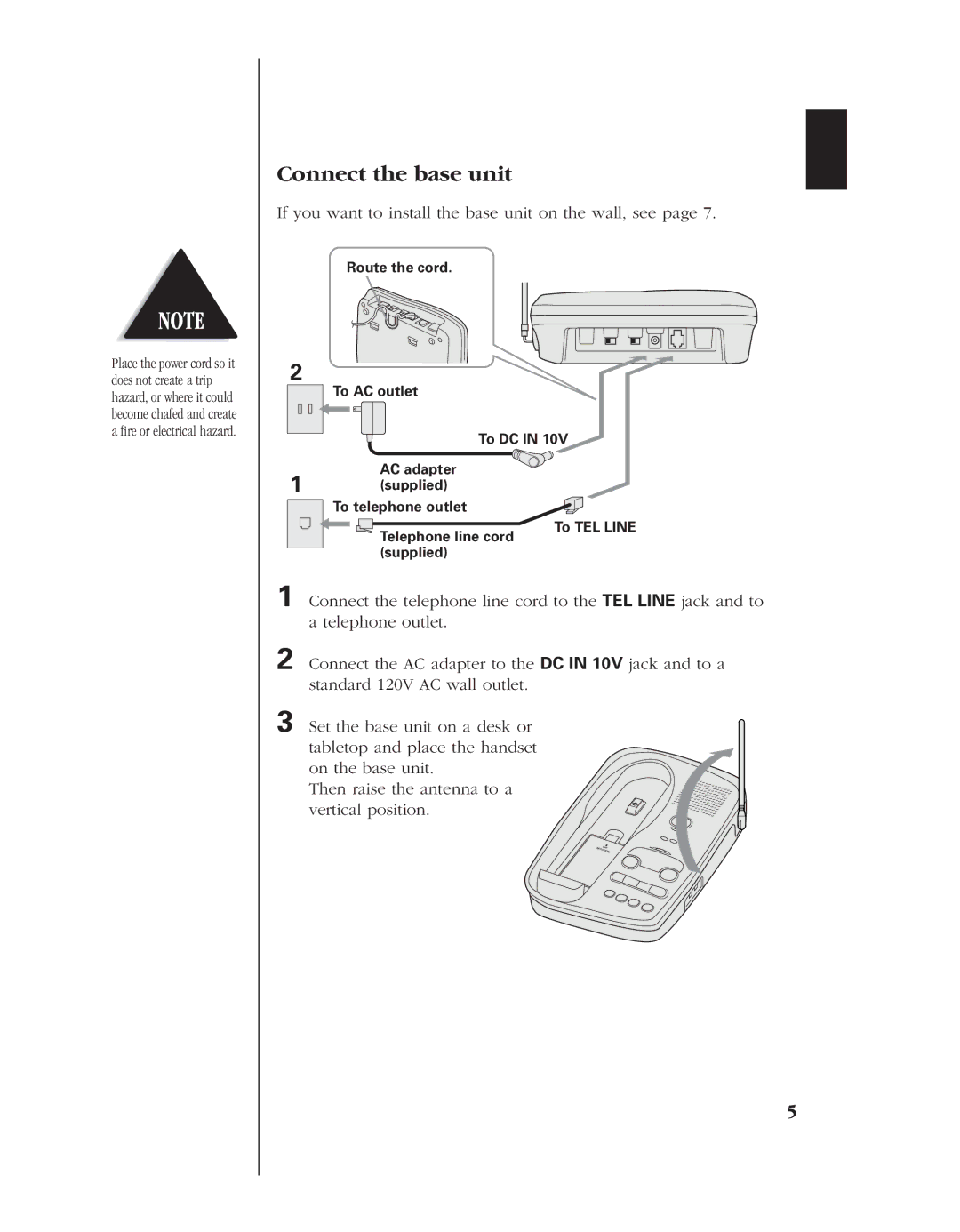 Uniden EXS 9980 manual Connect the base unit, If you want to install the base unit on the wall, see 