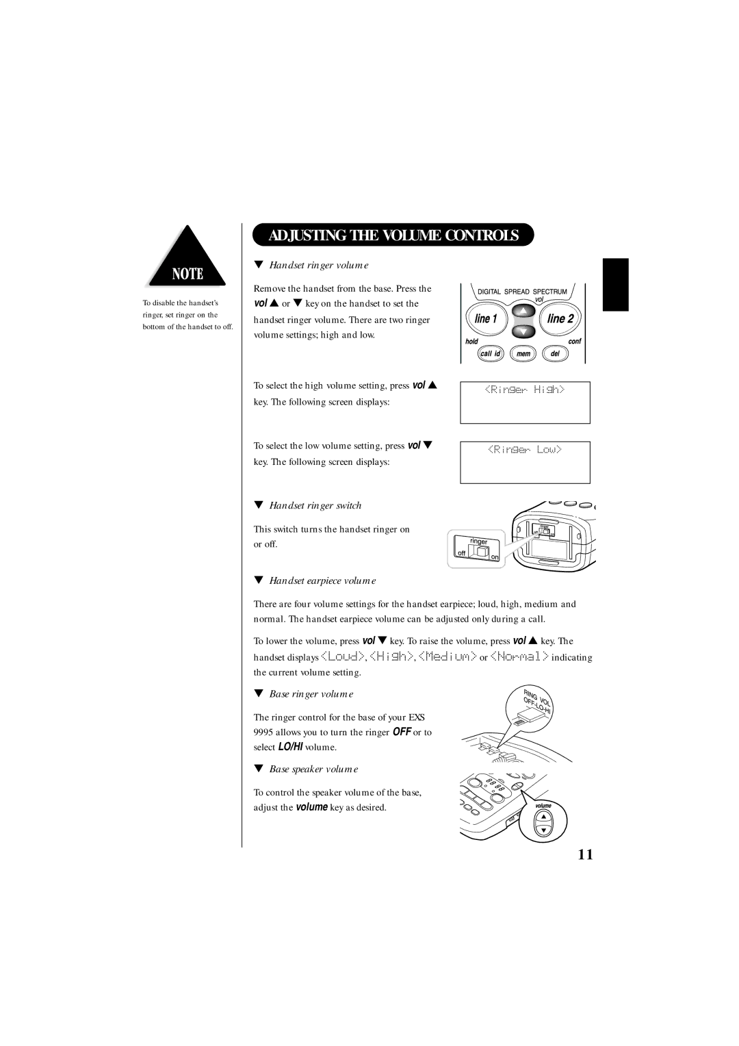 Uniden EXS 9995 manual Adjusting the Volume Controls 