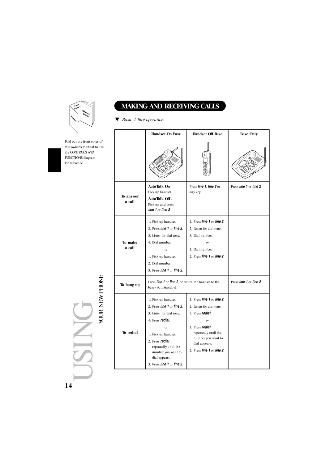 Uniden EXS 9995 manual Making and Receiving Calls, Basic 2-line operation 