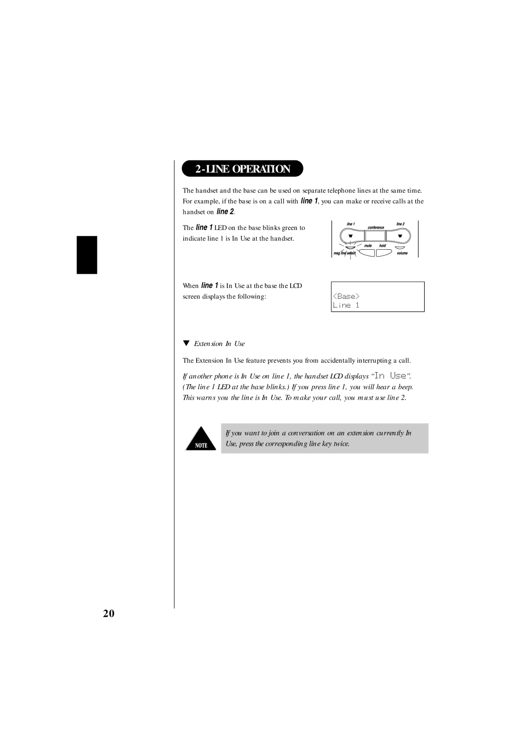 Uniden EXS 9995 manual Line Operation, Extension In Use 