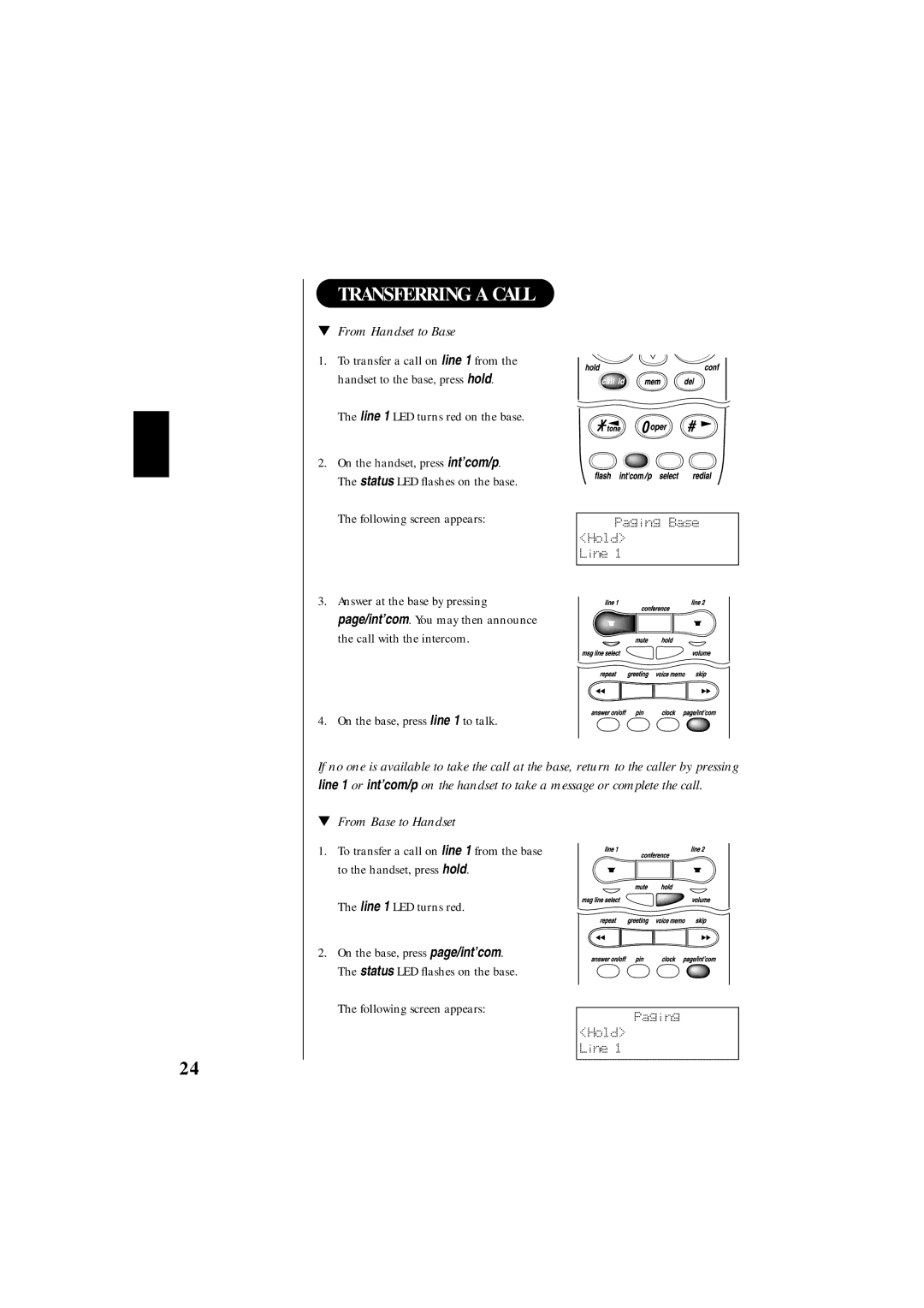 Uniden EXS 9995 manual Transferring a Call, From Handset to Base 