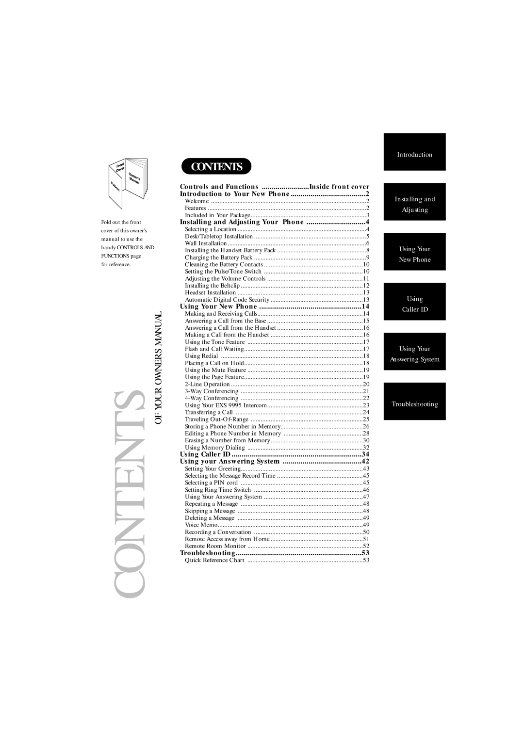 Uniden EXS 9995 manual Contents 