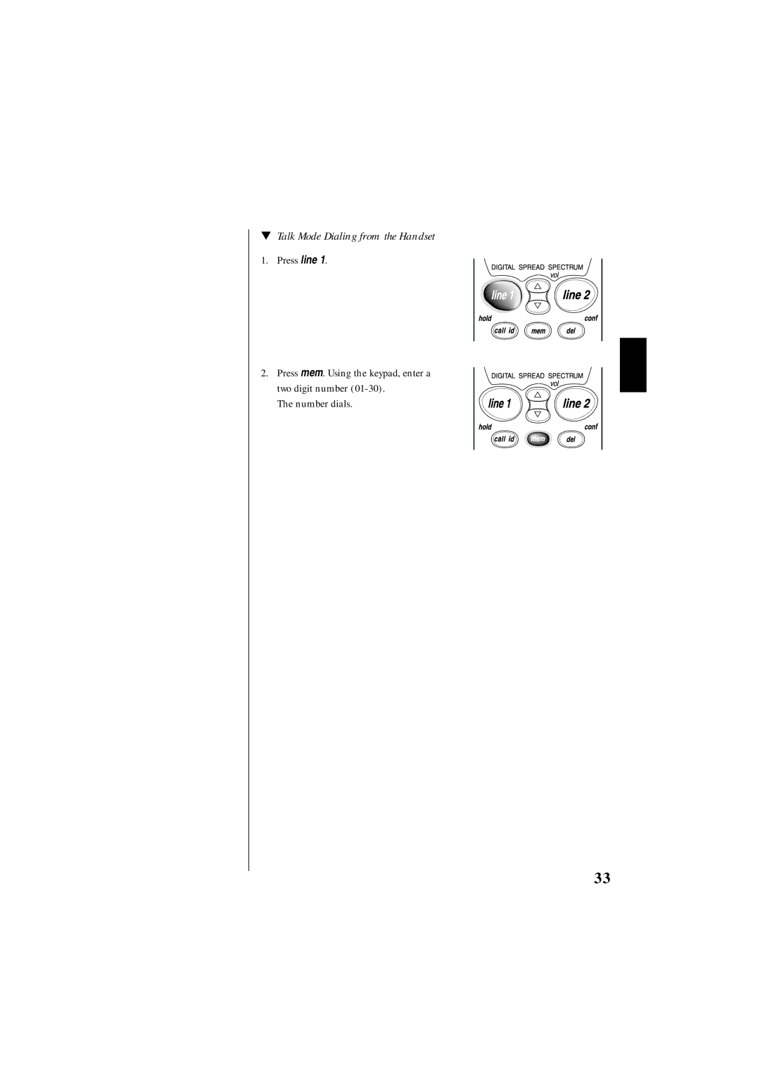 Uniden EXS 9995 manual Talk Mode Dialing from the Handset, Number dials 