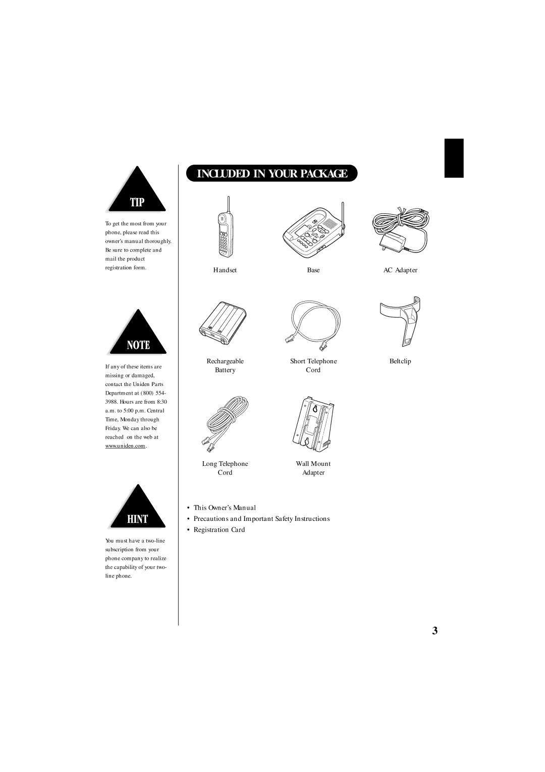 Uniden EXS 9995 manual Included in Your Package 