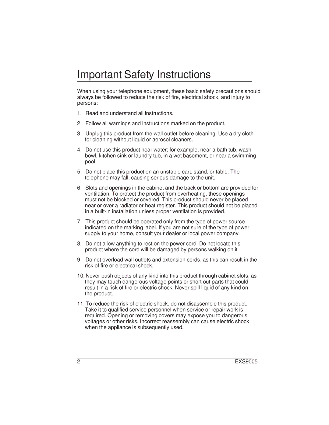 Uniden EXS9005 manual Important Safety Instructions 