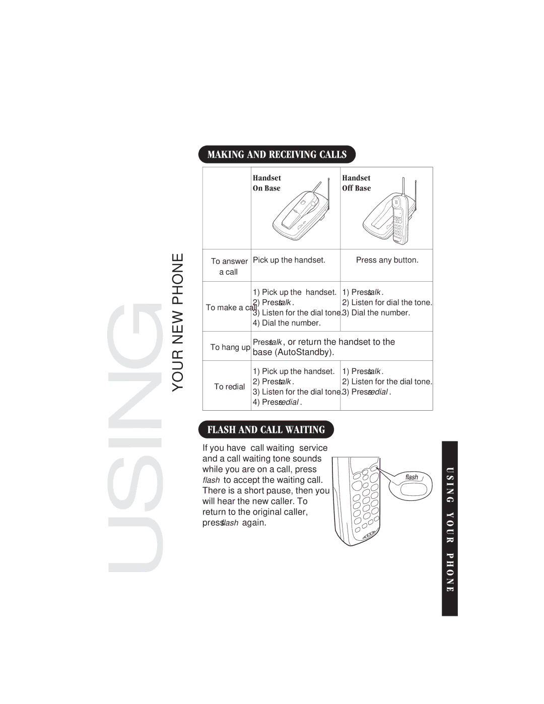 Uniden EXS9110 owner manual Making and Receiving Calls, Flash and Call Waiting 