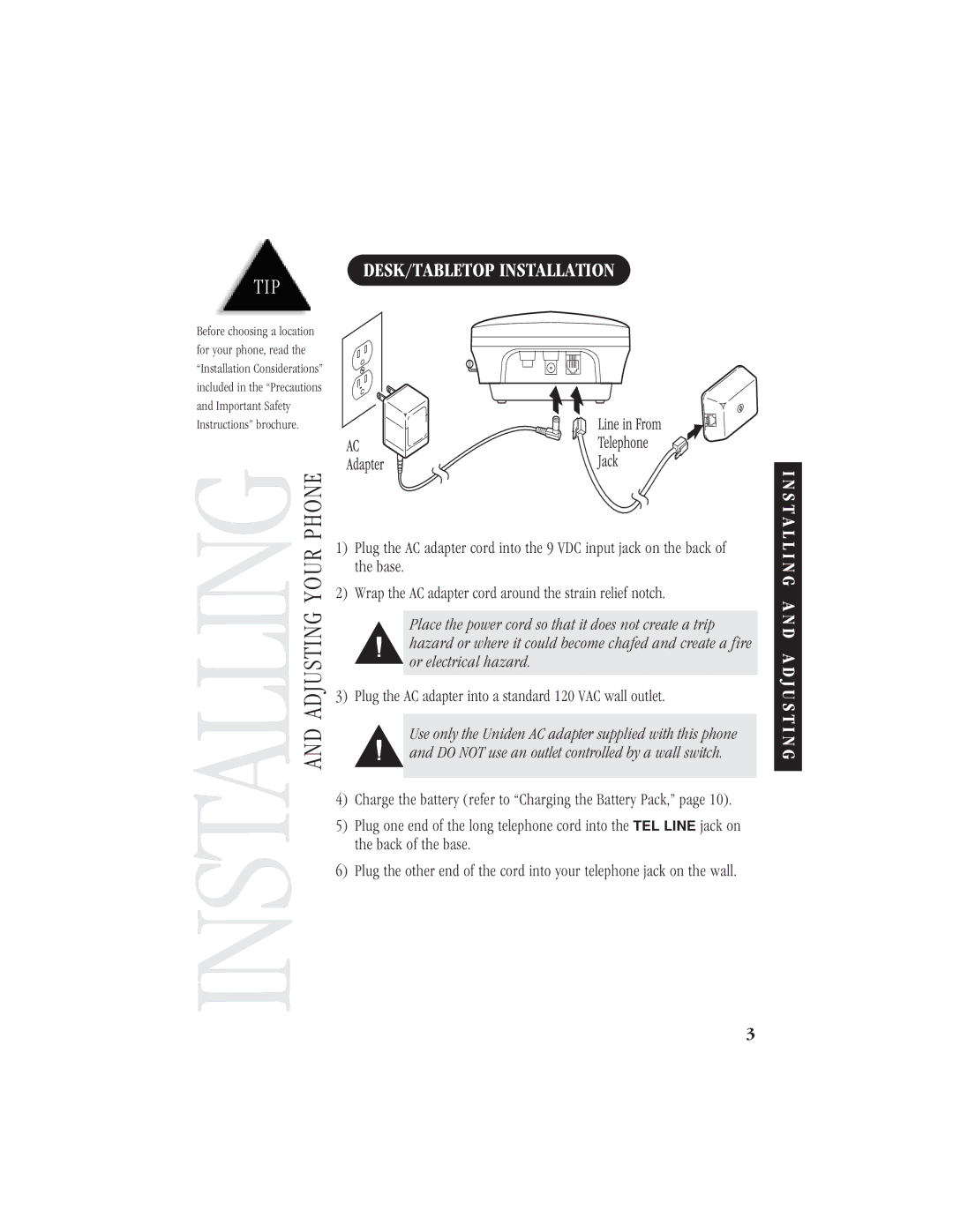 Uniden EXS9110 owner manual Tip, DESK/TABLETOP Installation 