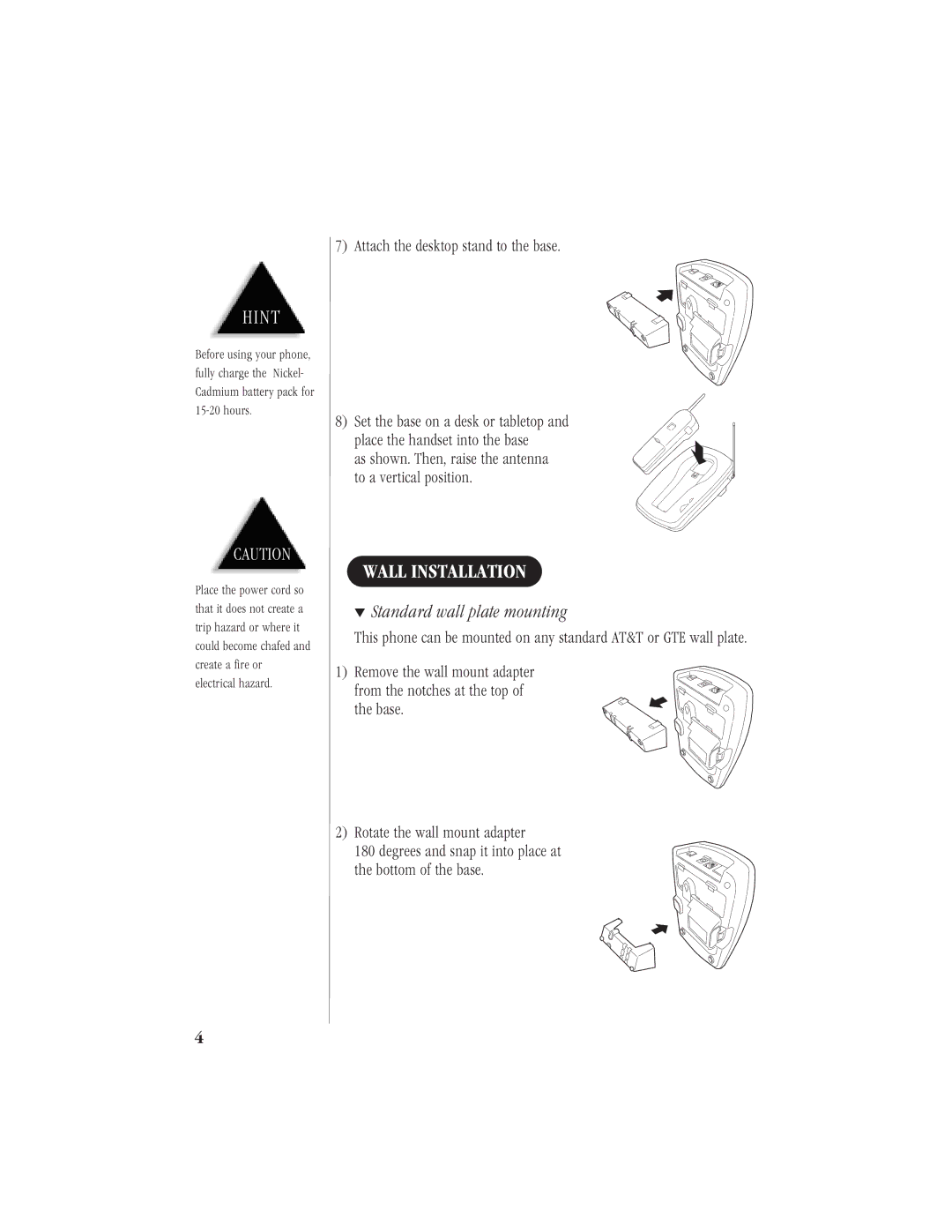 Uniden EXS9110 owner manual Wall Installation, Standard wall plate mounting 