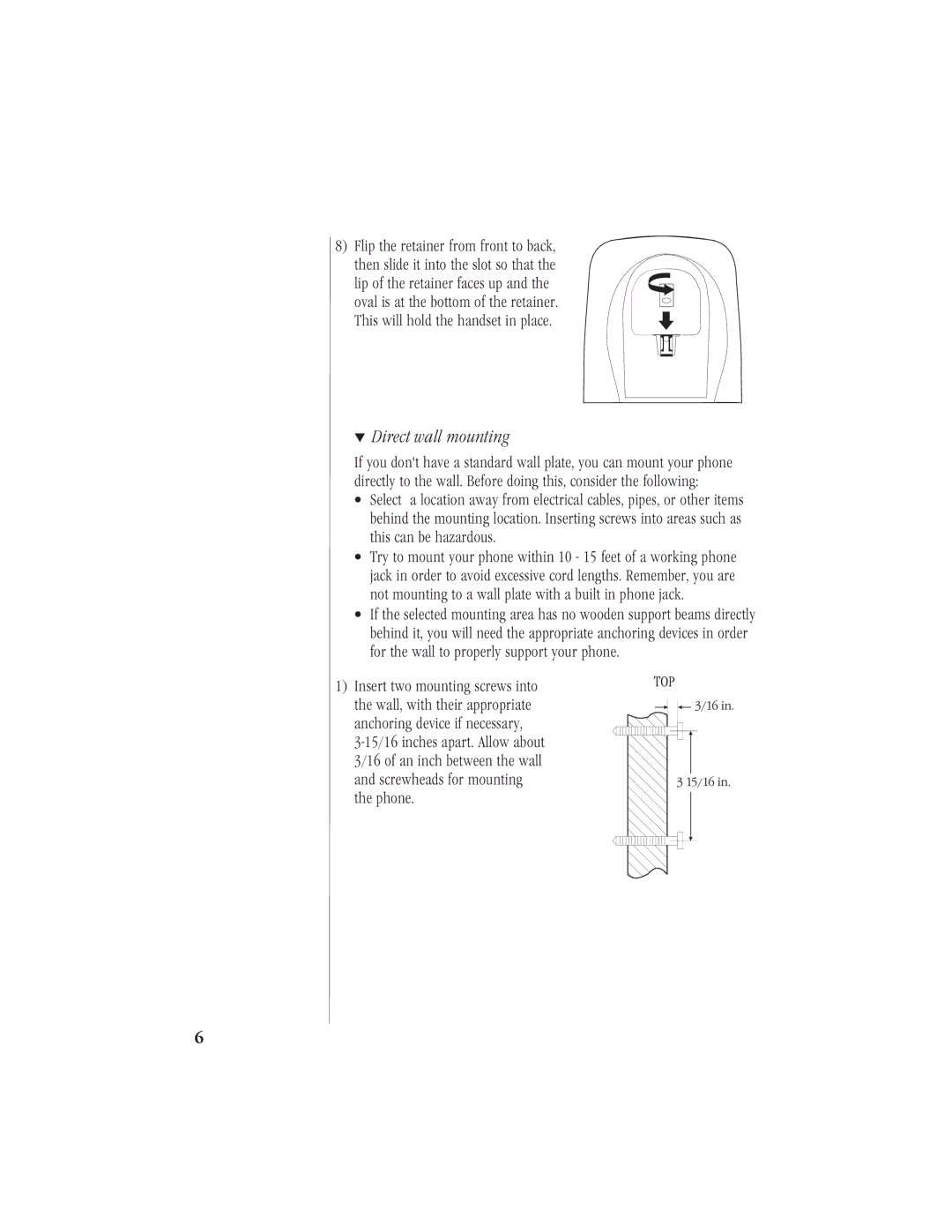 Uniden EXS9110 owner manual Direct wall mounting 