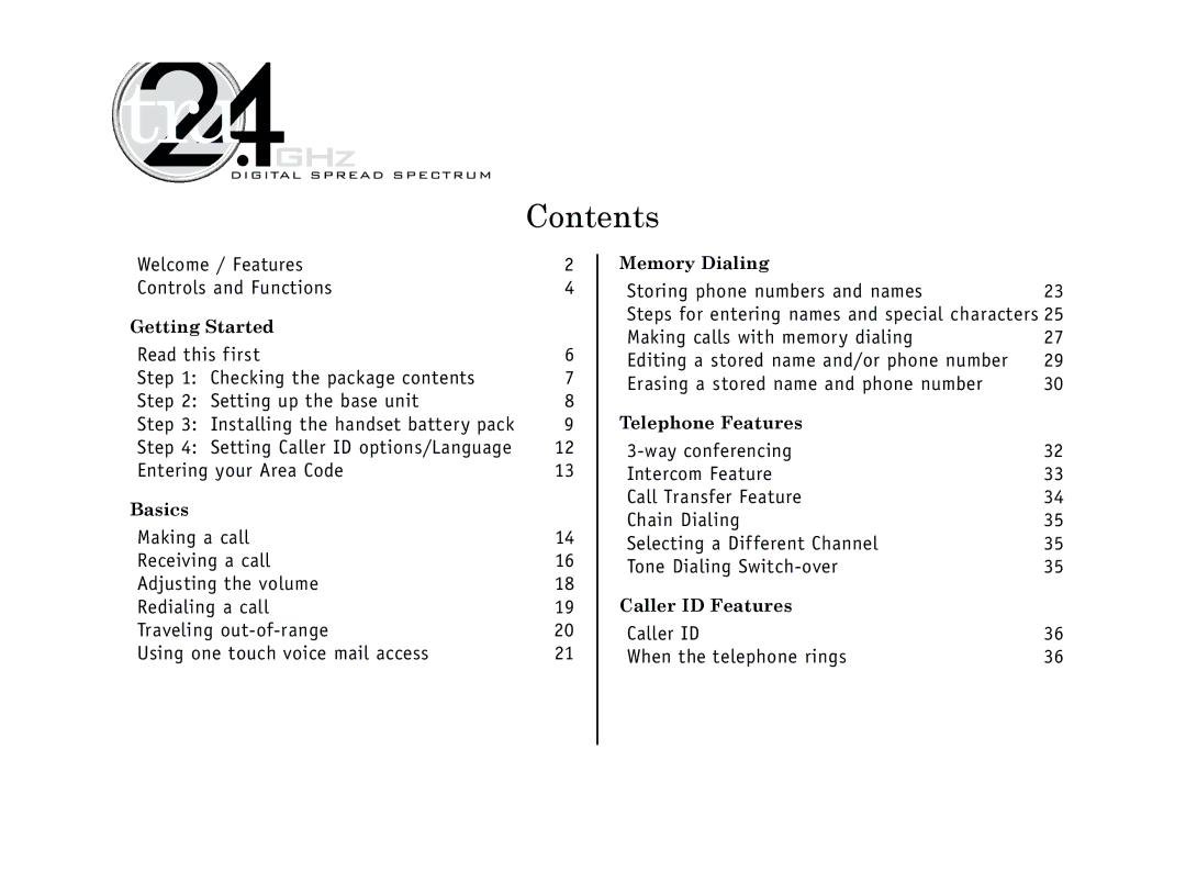 Uniden EXT 1365 owner manual Contents 