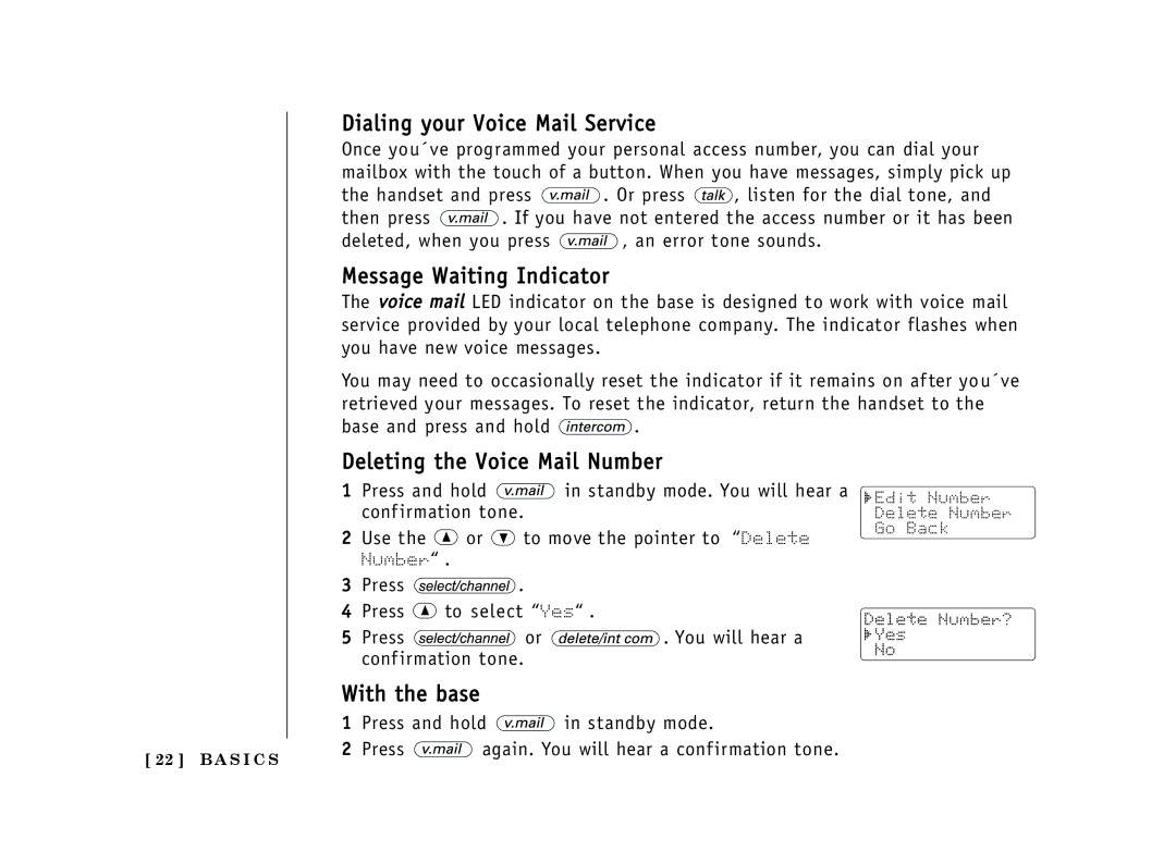 Uniden EXT 1365 owner manual Dialing your Voice Mail Service, Message Waiting Indicator, Deleting the Voice Mail Number 