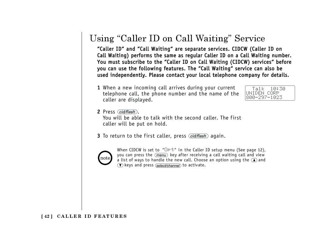 Uniden EXT 1365 owner manual Using Caller ID on Call Waiting Service 