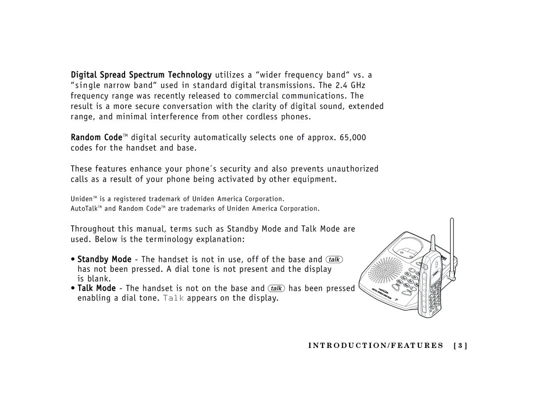 Uniden EXT 1365 owner manual T R O D U C T I O N / F E At U R E S 