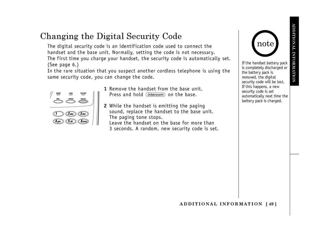 Uniden EXT 1365 owner manual Changing the Digital Security Code 