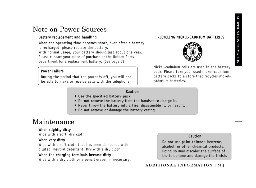 Uniden EXT 1365 owner manual Maintenance 