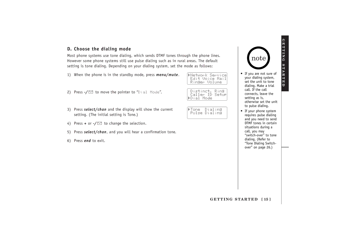 Uniden EXT 1480 manual Choose the dialing mode 