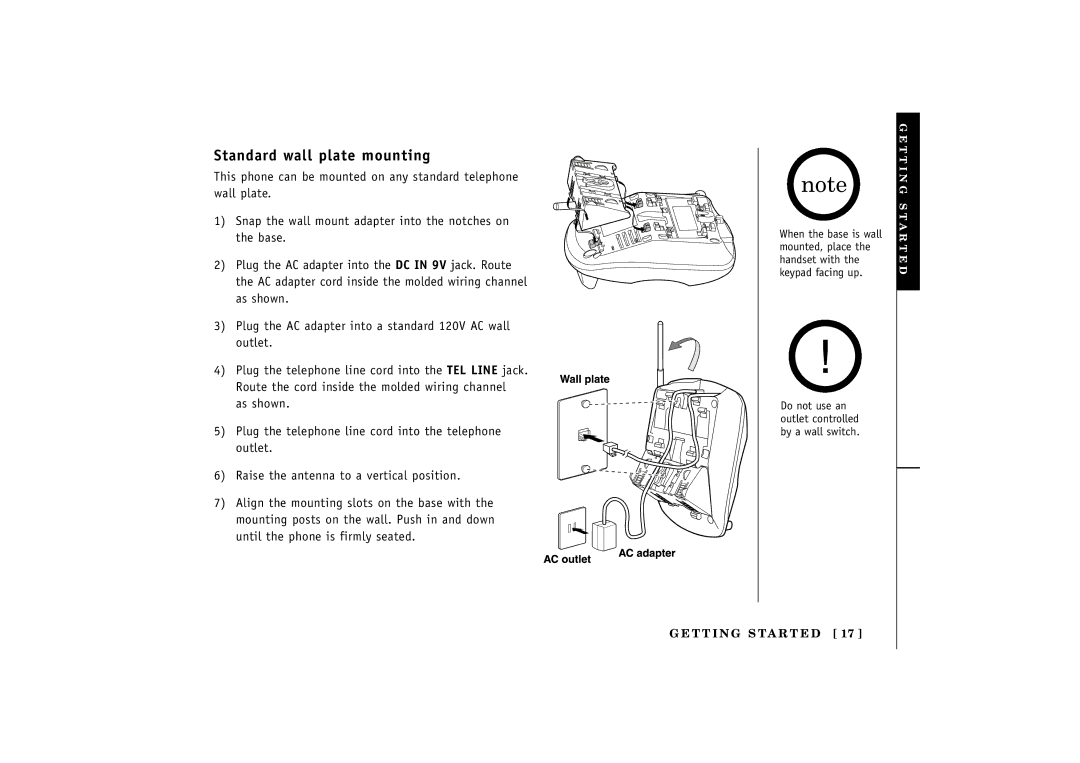 Uniden EXT 1480 manual Standard wall plate mounting 