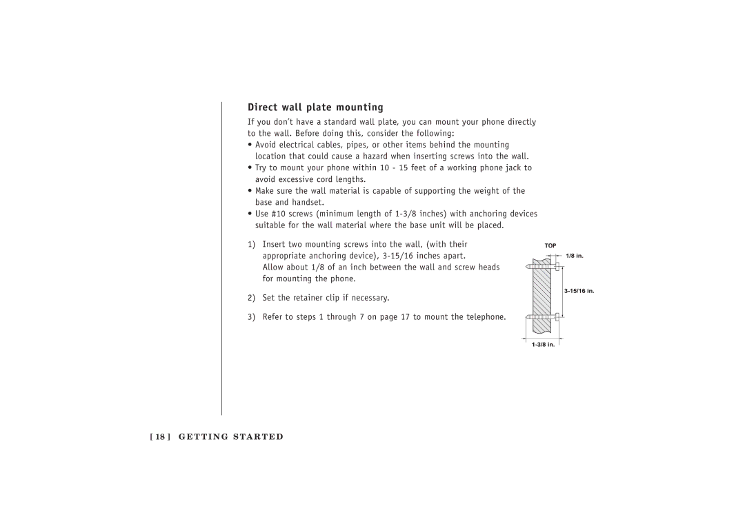 Uniden EXT 1480 manual Direct wall plate mounting 