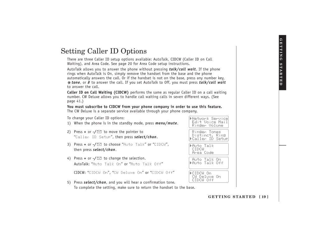 Uniden EXT 1480 manual Setting Caller ID Options 