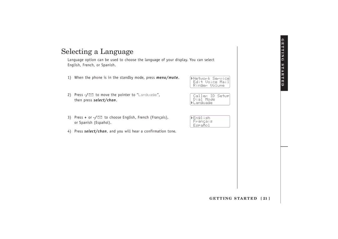 Uniden EXT 1480 manual Selecting a Language 