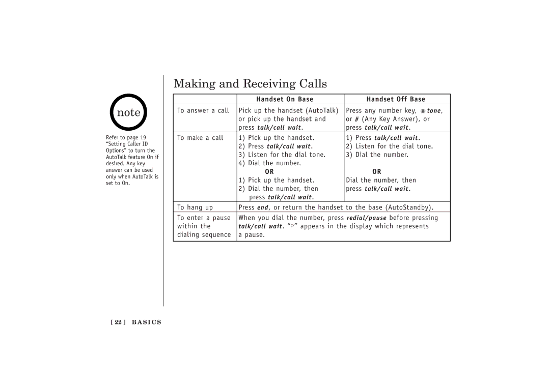 Uniden EXT 1480 manual Making and Receiving Calls, Handset On Base Handset Off Base 