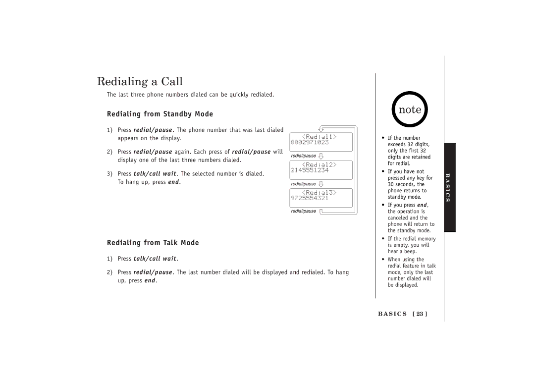 Uniden EXT 1480 manual Redialing a Call, Redialing from Standby Mode, Redialing from Talk Mode 